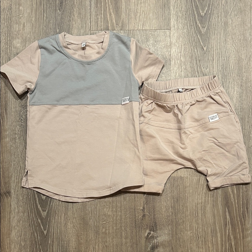 Kids Beige and Gray Short Sleeve Tee Set